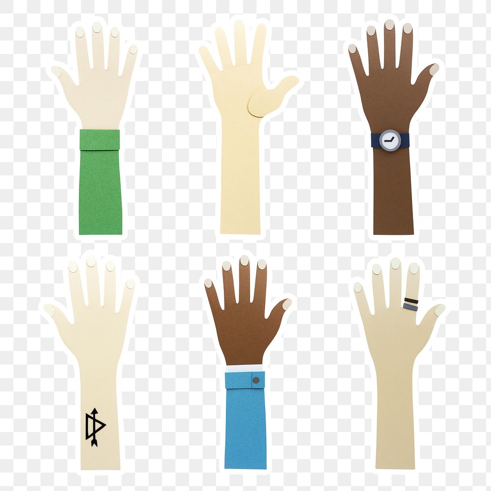 Paper craft hands of diversity design sticker set