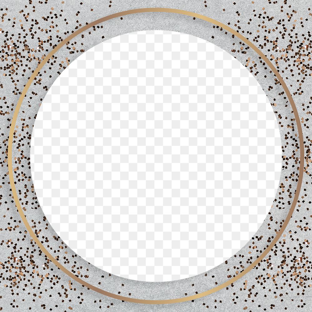 Gold shimmering round frame on a gray background 