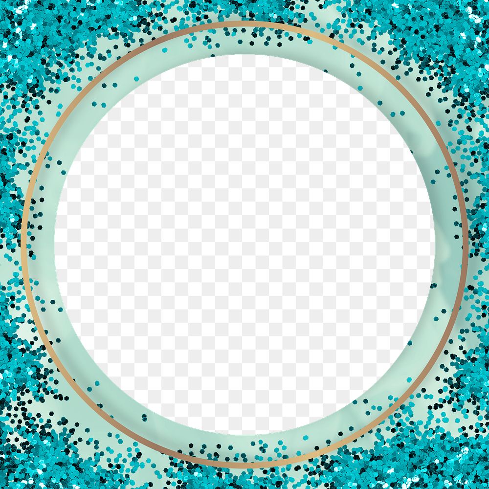 Gold shimmering round frame on a mint green background