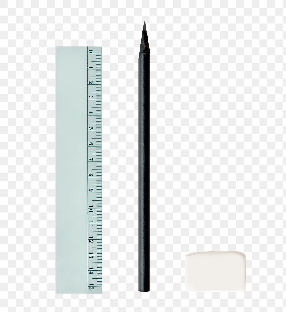 Ruler with a black pencil and a white eraser transparent png
