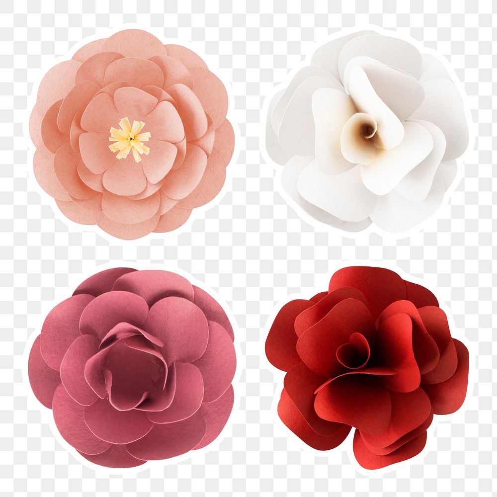 Red and white flower papercraft sticker png