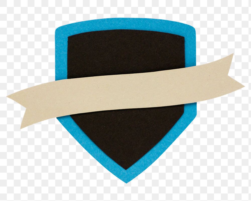 Badge with beige ribbon design element