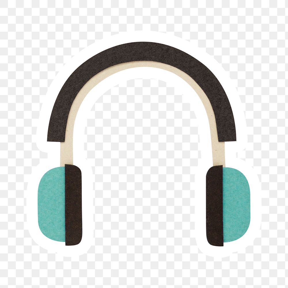 Green headphones paper craft sticker  design element