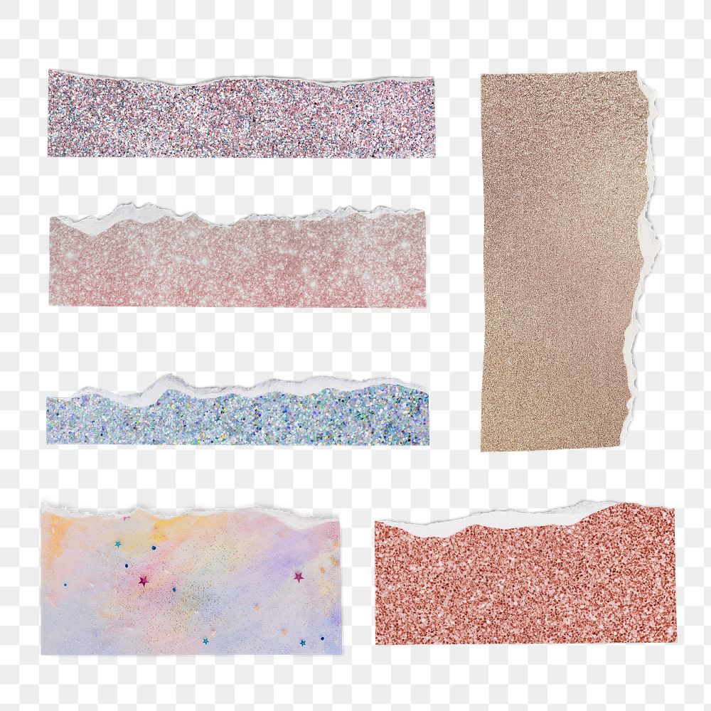 DIY ripped paper craft png in glittery style set