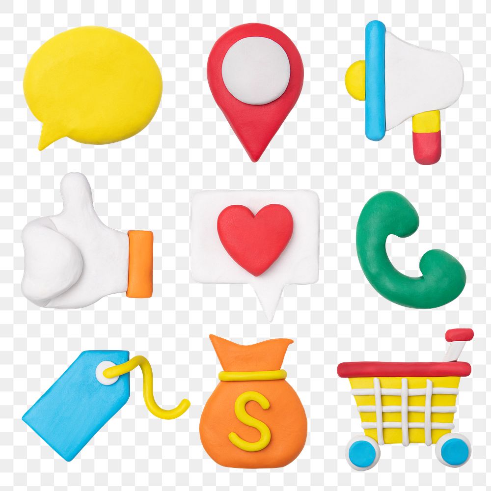 Png marketing business icon creative colorful clay kids graphic set