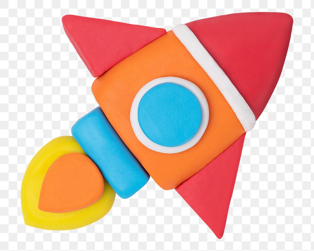 Png space rocket clay icon cute handmade education creative craft graphic