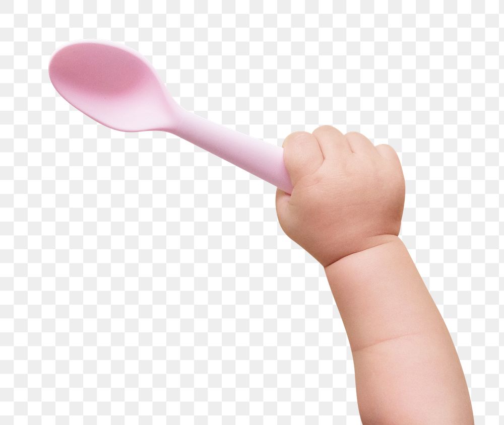 Baby hands png sticker, holding spoon
