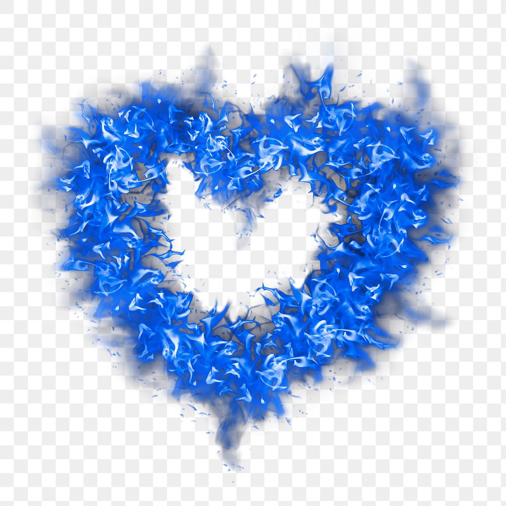 Heart flame png sticker, blue creative design
