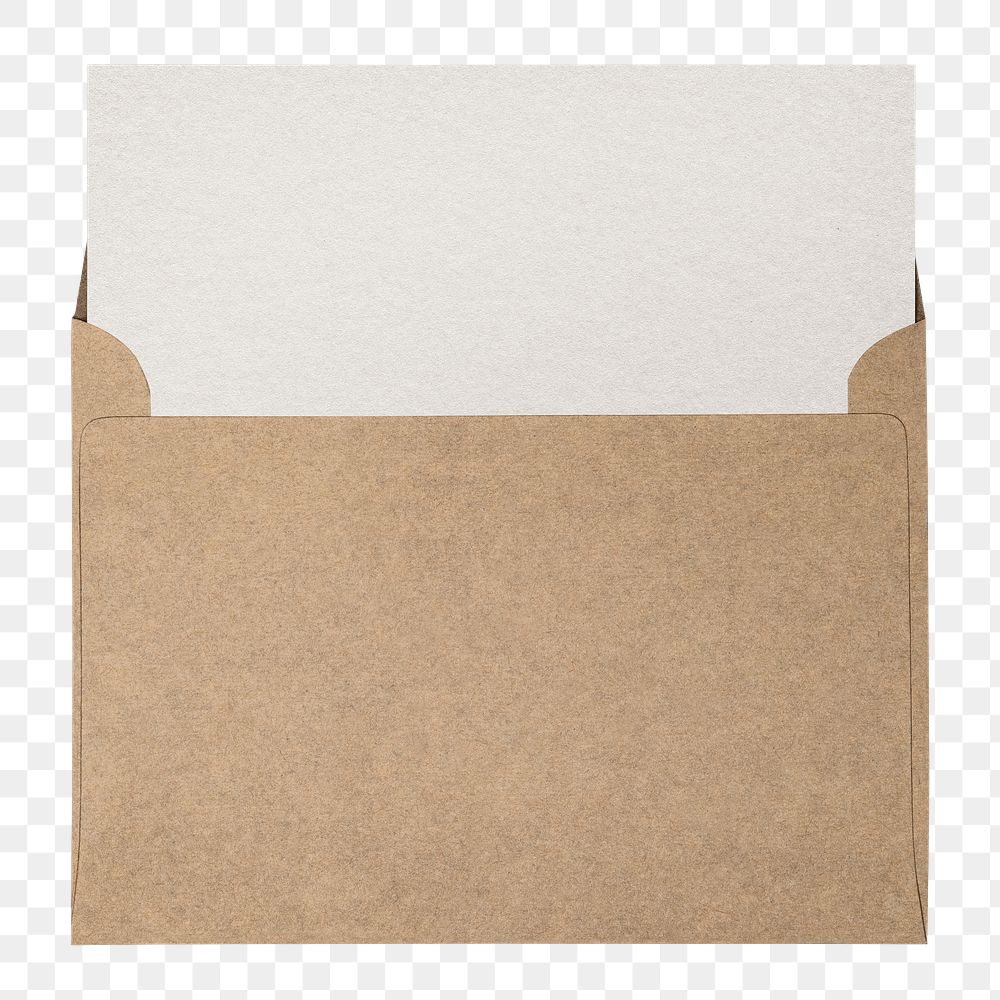 Brown envelope png, white blank card, stationery sticker