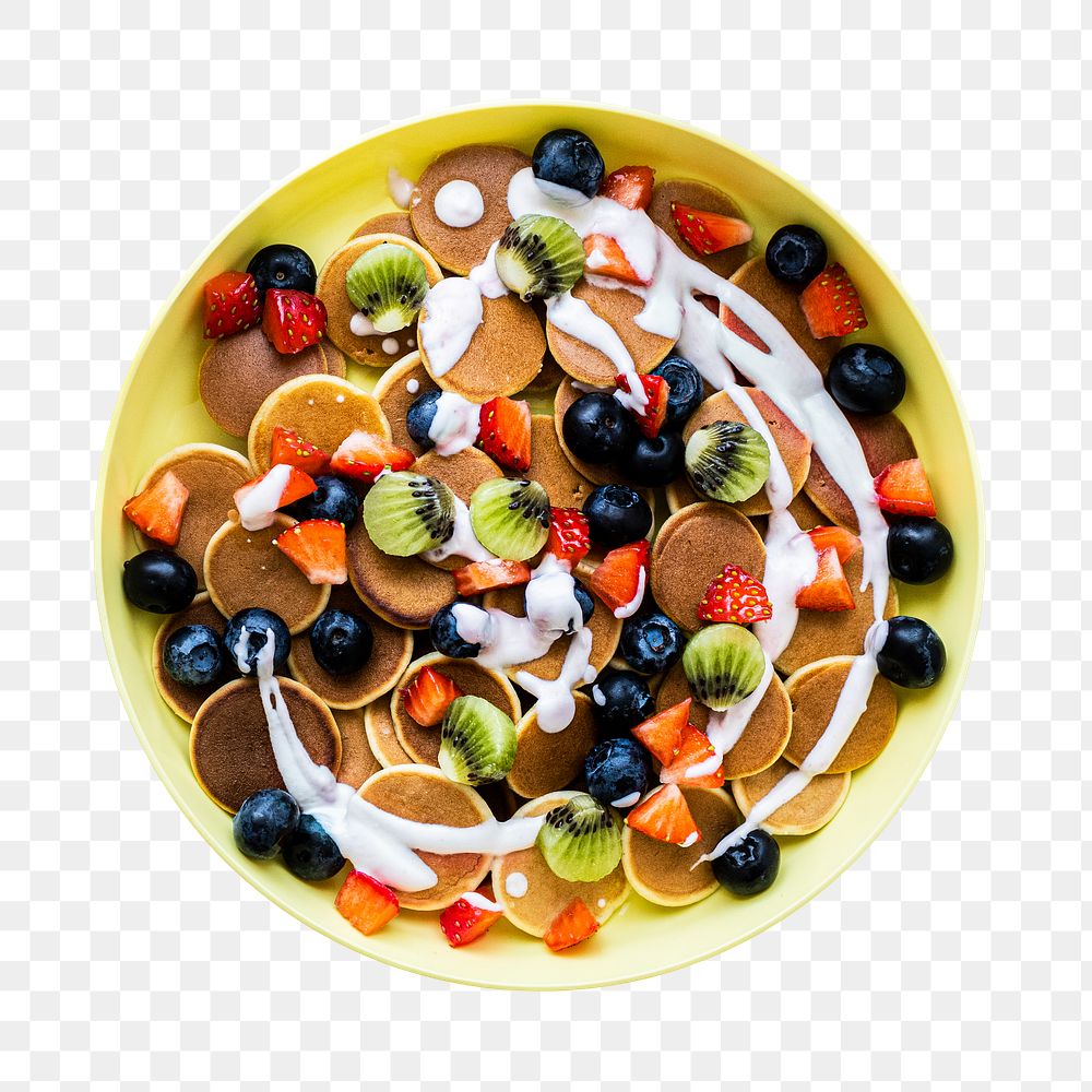 Png kids mini pancakes treat, with kiwi and berries