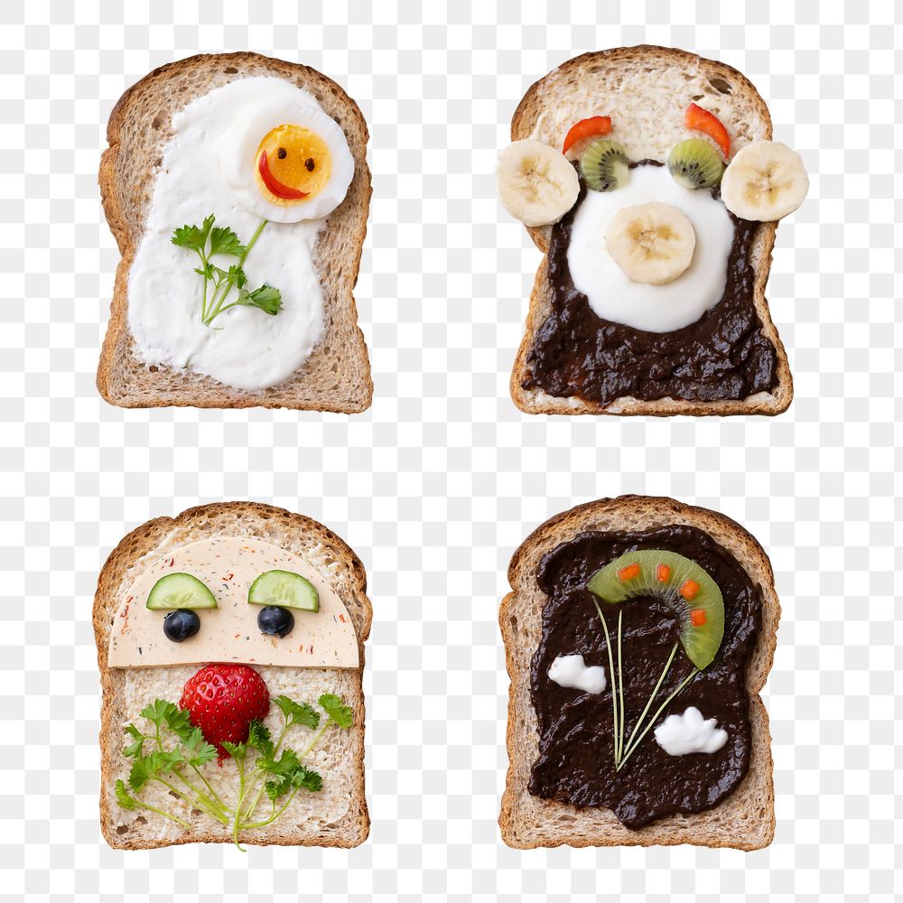 Png kids food art sandwiches, funny faces and flowers