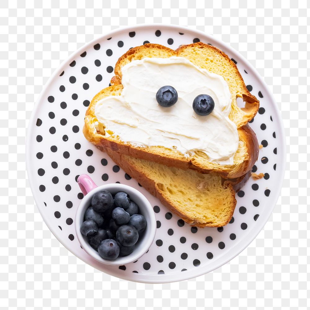 Png kids breakfast toast with blueberries on top
