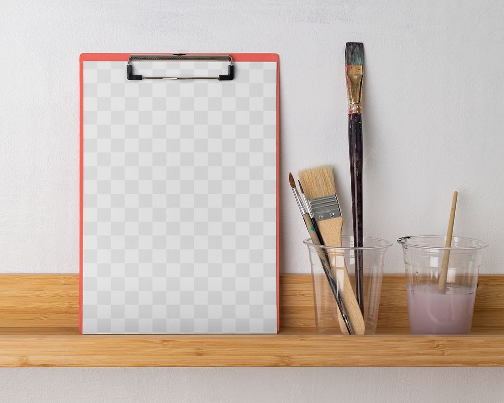 Clipboard png mockup with transparent document, art background