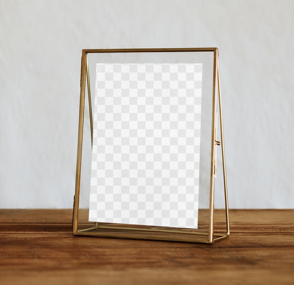 Gold picture frame png mockup, transparent design 