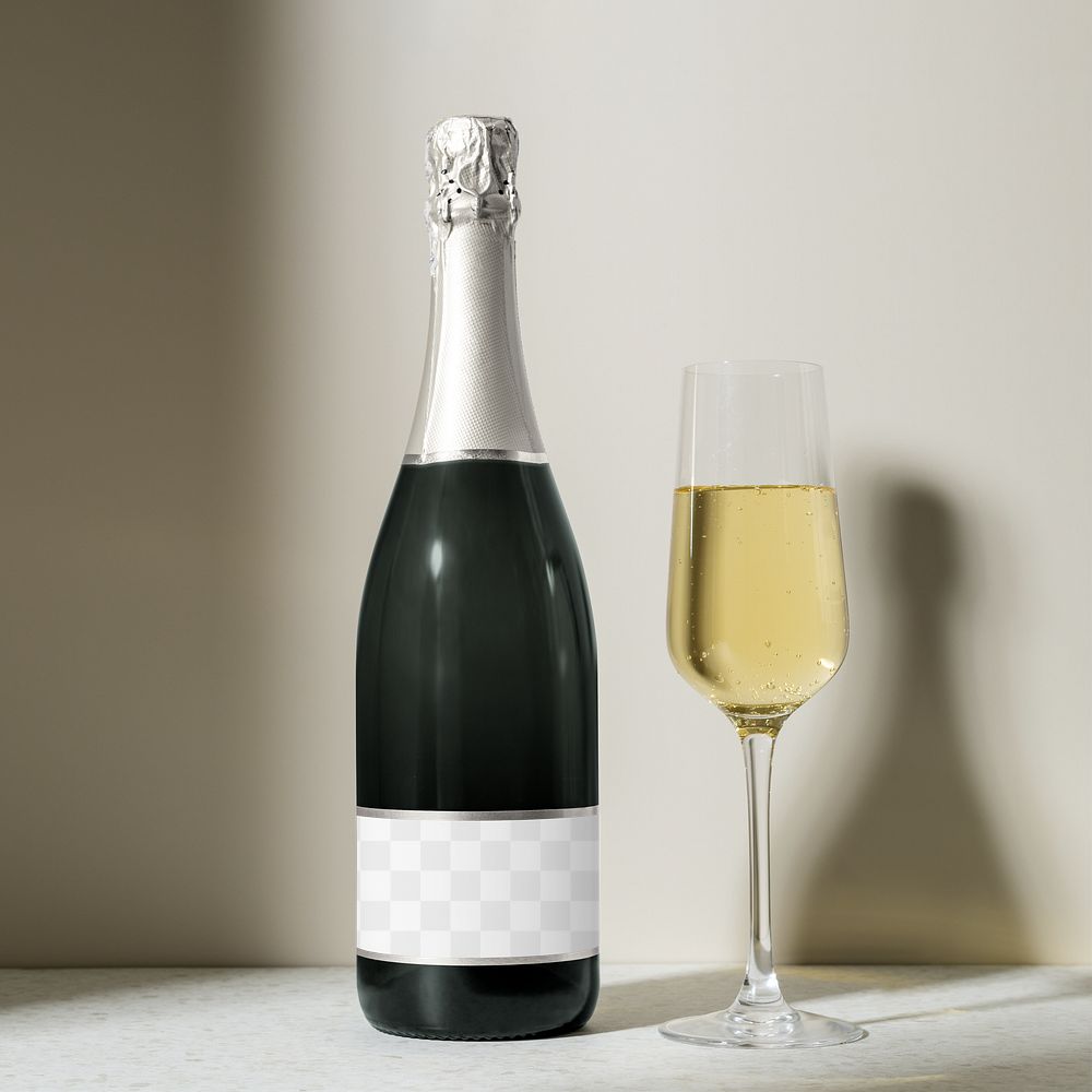 Champagne bottle png label mockup, | Premium PNG - rawpixel