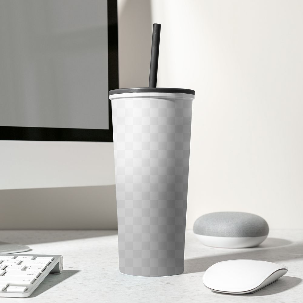 Tumbler cup png mockup, realistic product, aesthetic workspace