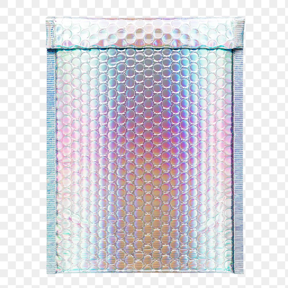 Iridescent bubble mailer png, shipping packaging design, transparent background