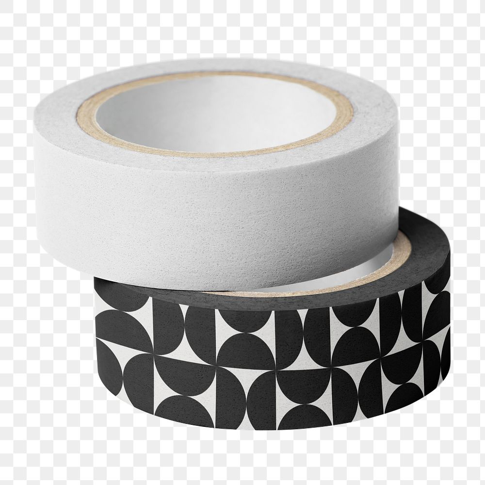 Tape rolls png, black and white journal sticker, collage element, transparent background