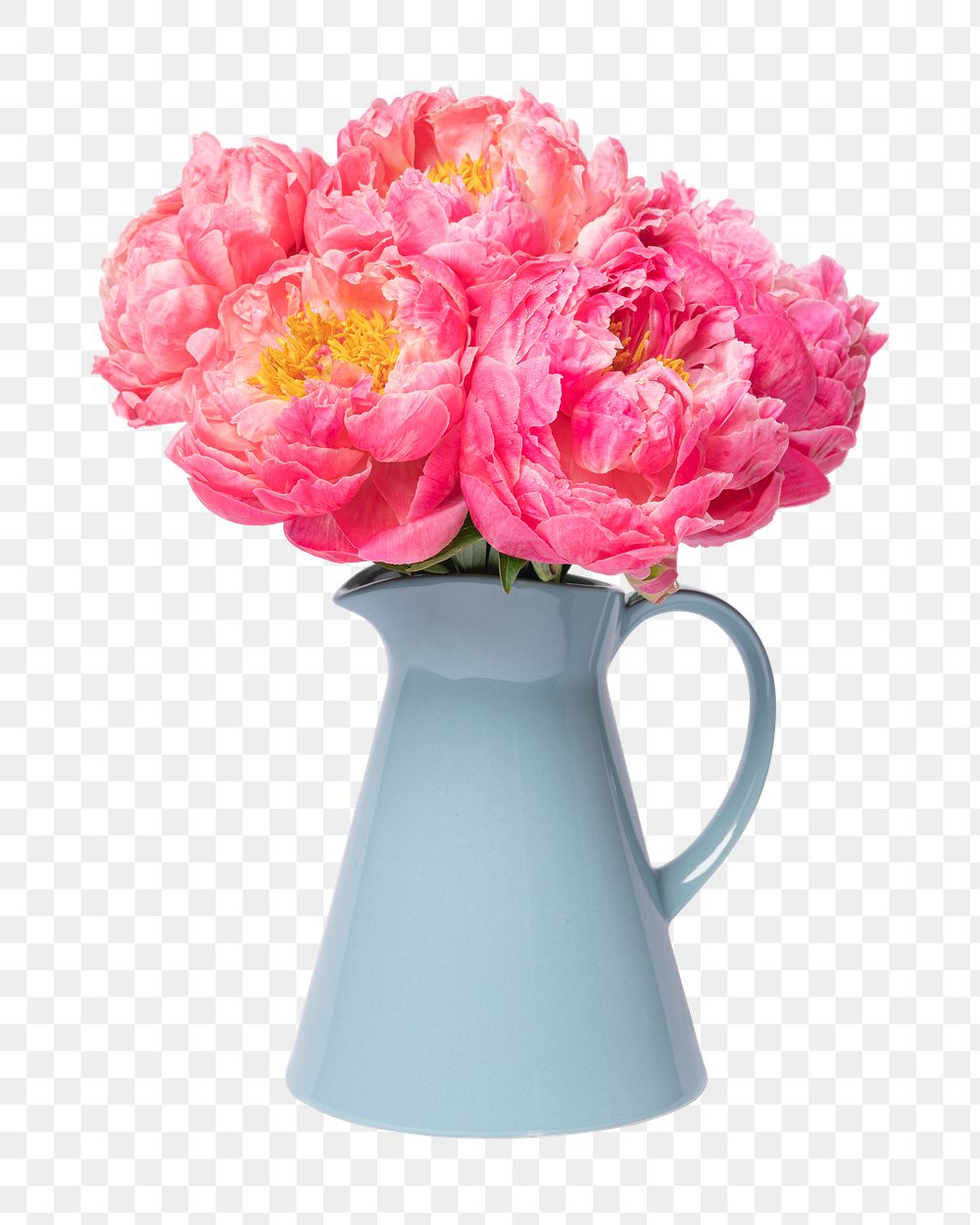 PNG pink peonies in blue vase, isolated object, collage element design