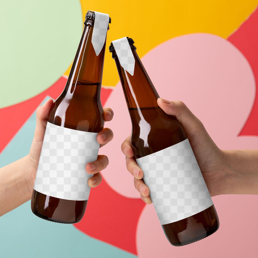 Beer bottle label png mockup, summer beverage packaging