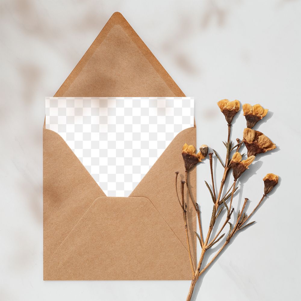 Blank card in a brown envelope with dried flowers