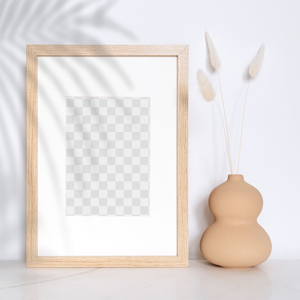 Empty wooden frame with dried flowers in a gourd vase design element