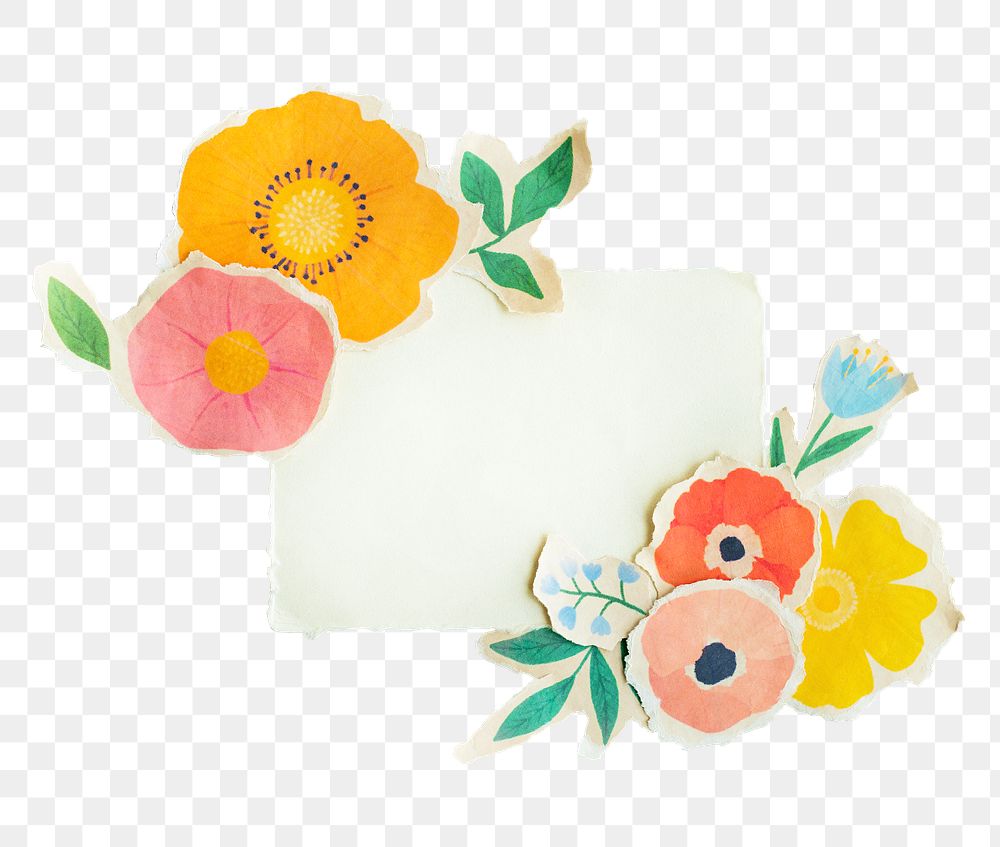 Paper note mockup with paper craft flowers
