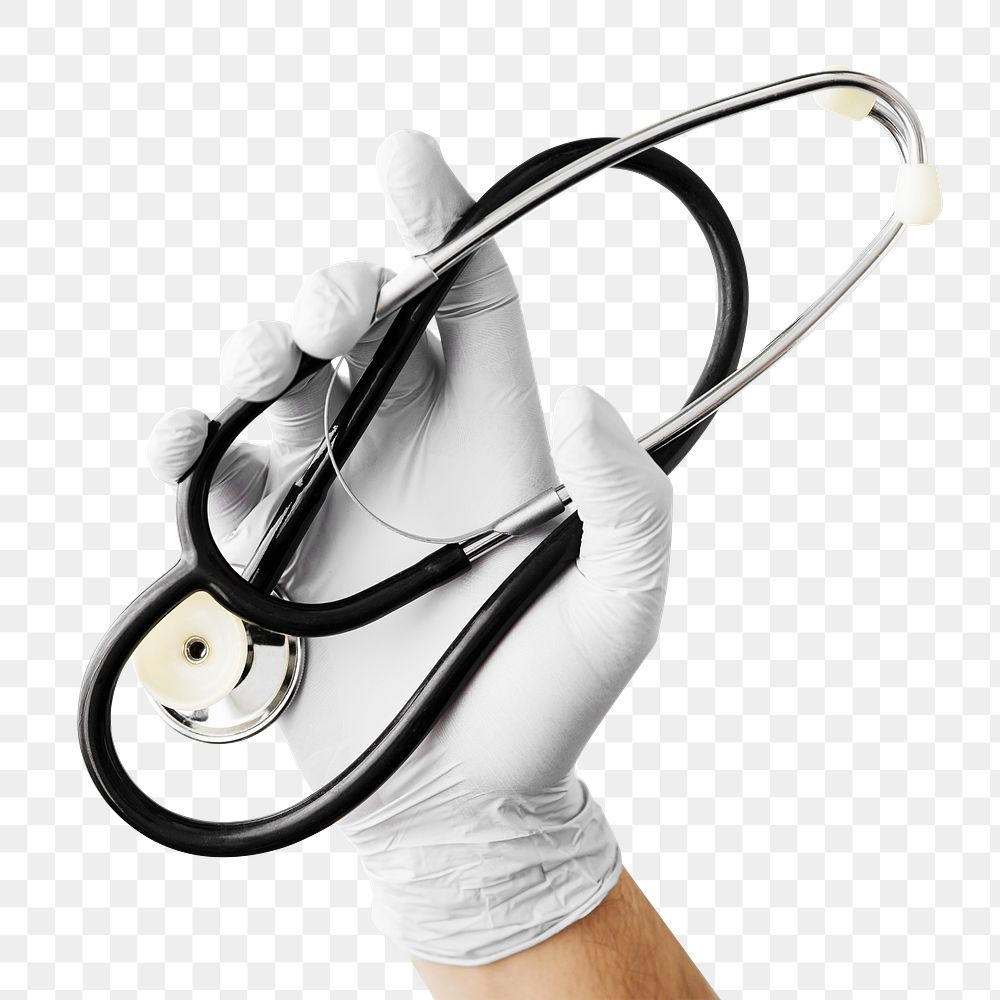 Hand of doctor holding a stethoscope during covid-19 transparent png