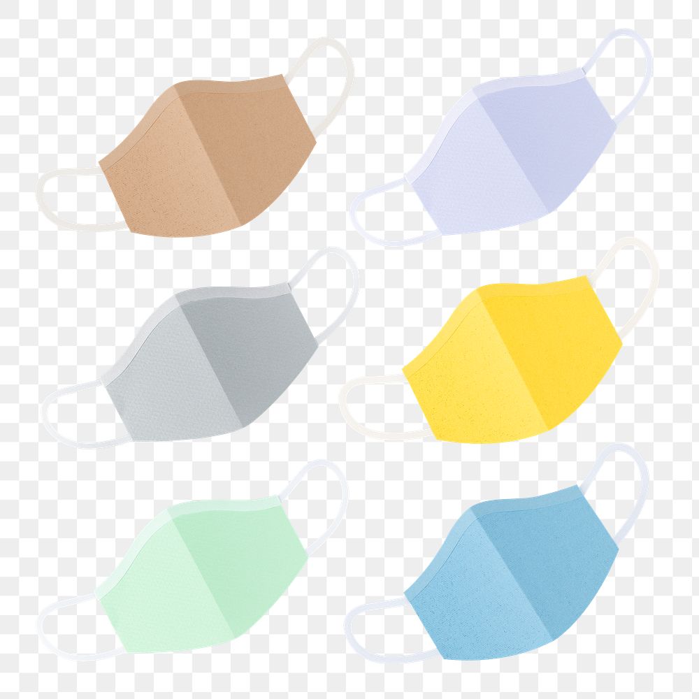 Paper craft surgical mask element set transparent png