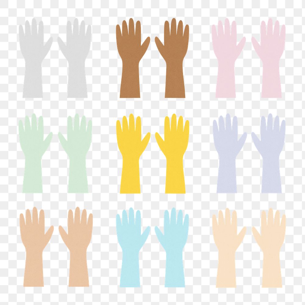Raised human hand paper craft set transparent png
