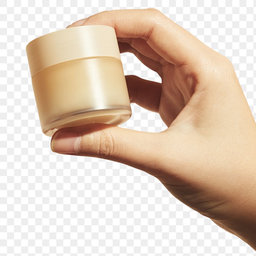 Hand holding beige cream pot design element