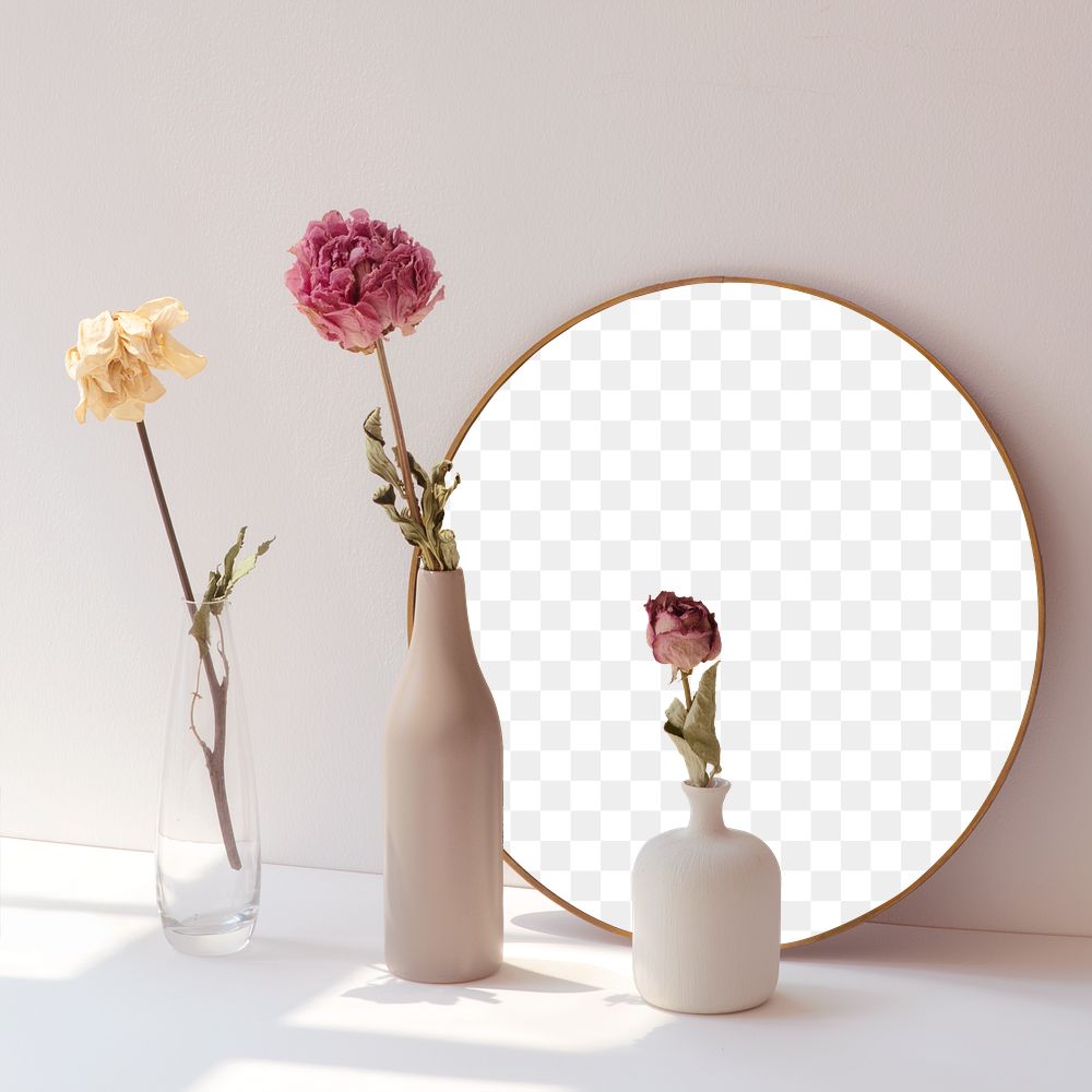 Dried flowers in minimal vases Free PNG Mockup rawpixel
