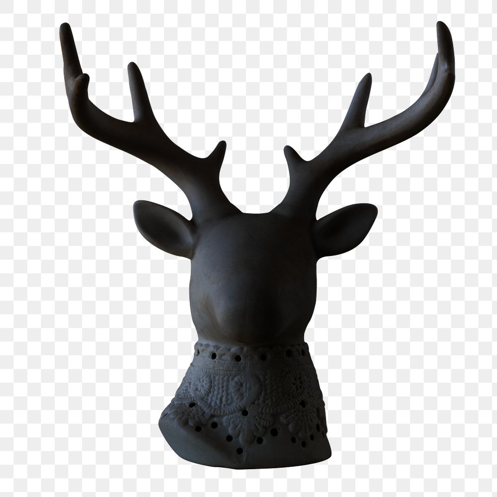 Decorative black ceramic deer head design element
