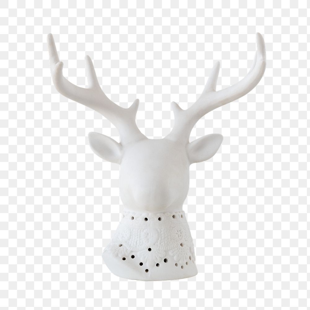 Decorative white ceramic deer head design element