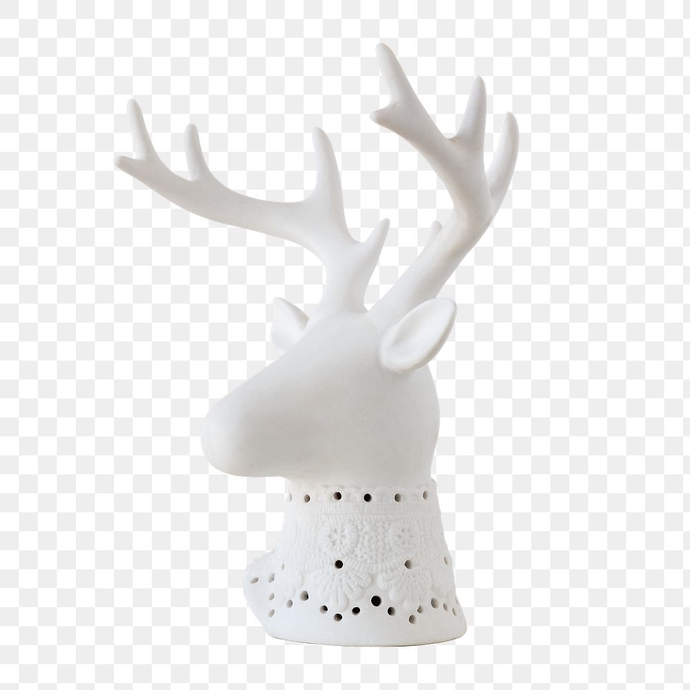 Decorative white ceramic deer head design element