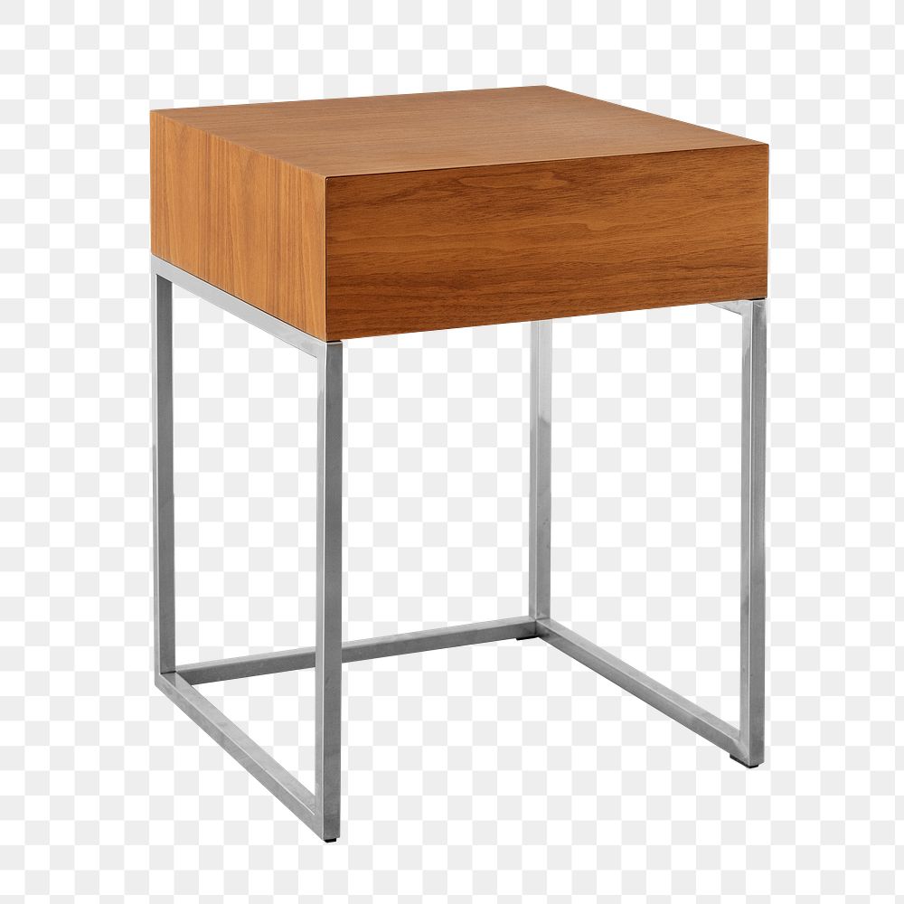 Square wooden stool with metal legs