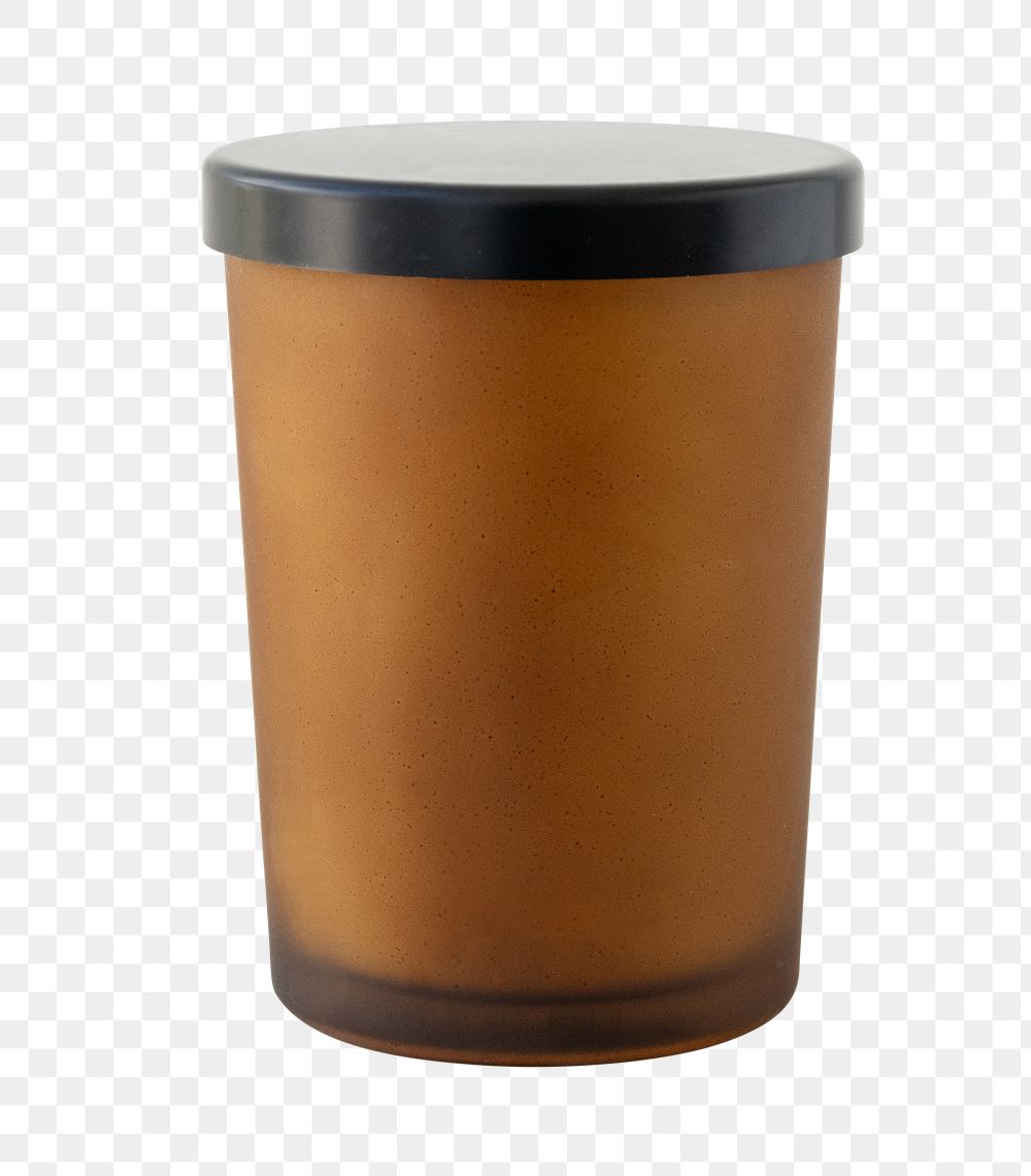 Brown candle vessel with black lid design elemtn