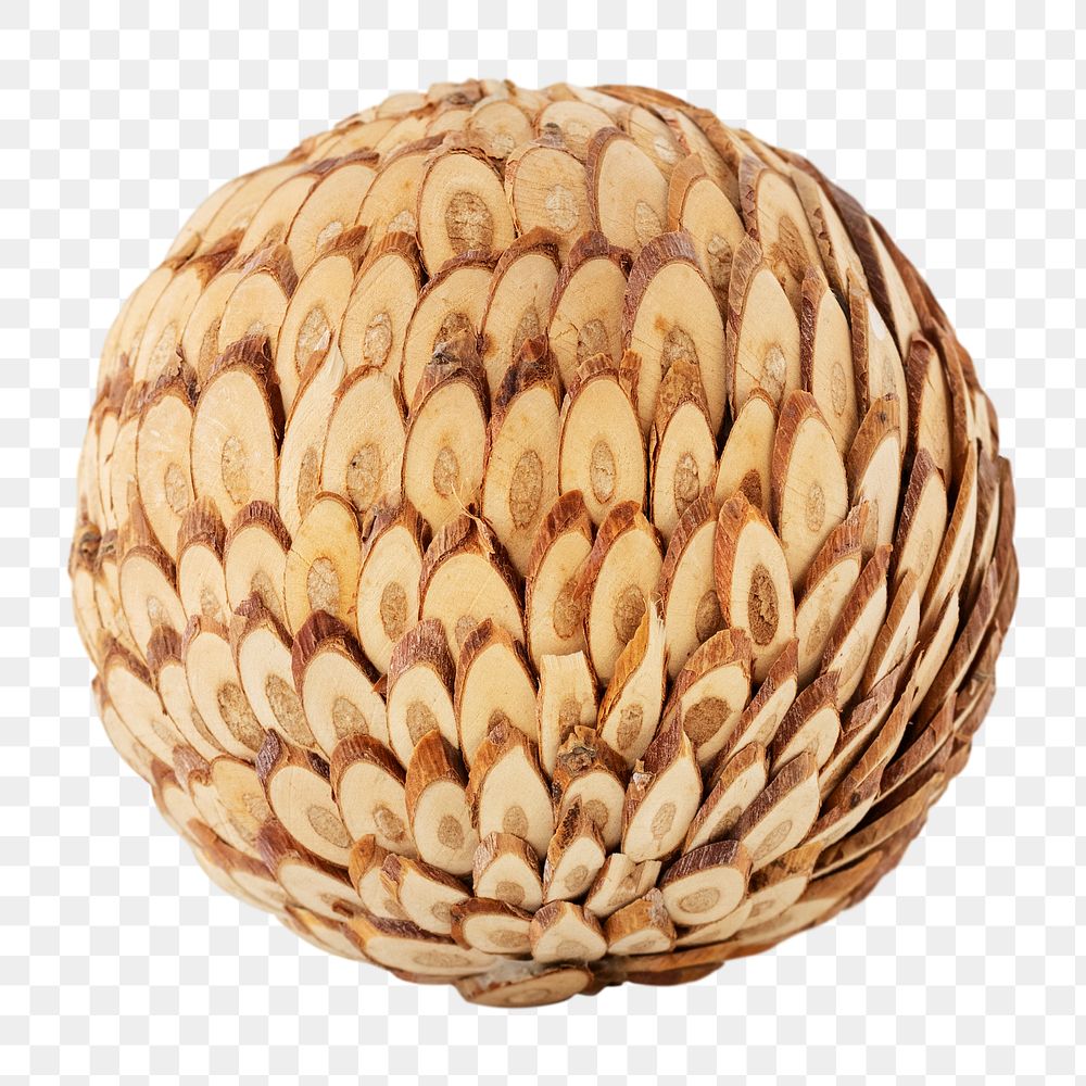 Natural wooden ball covered in wooden chips design element