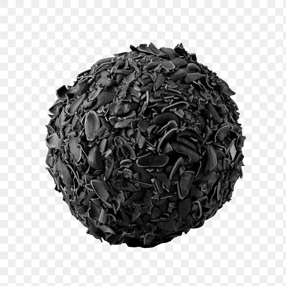 Black woodem ball with wooden chips design element