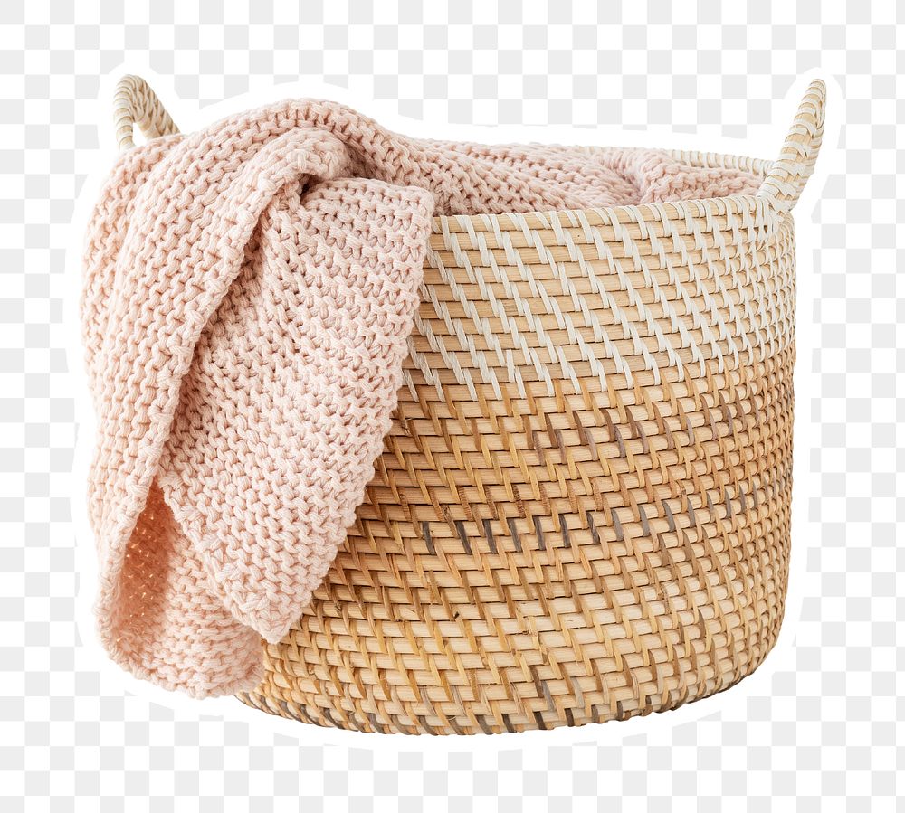 Brown wicker laundry basket design element