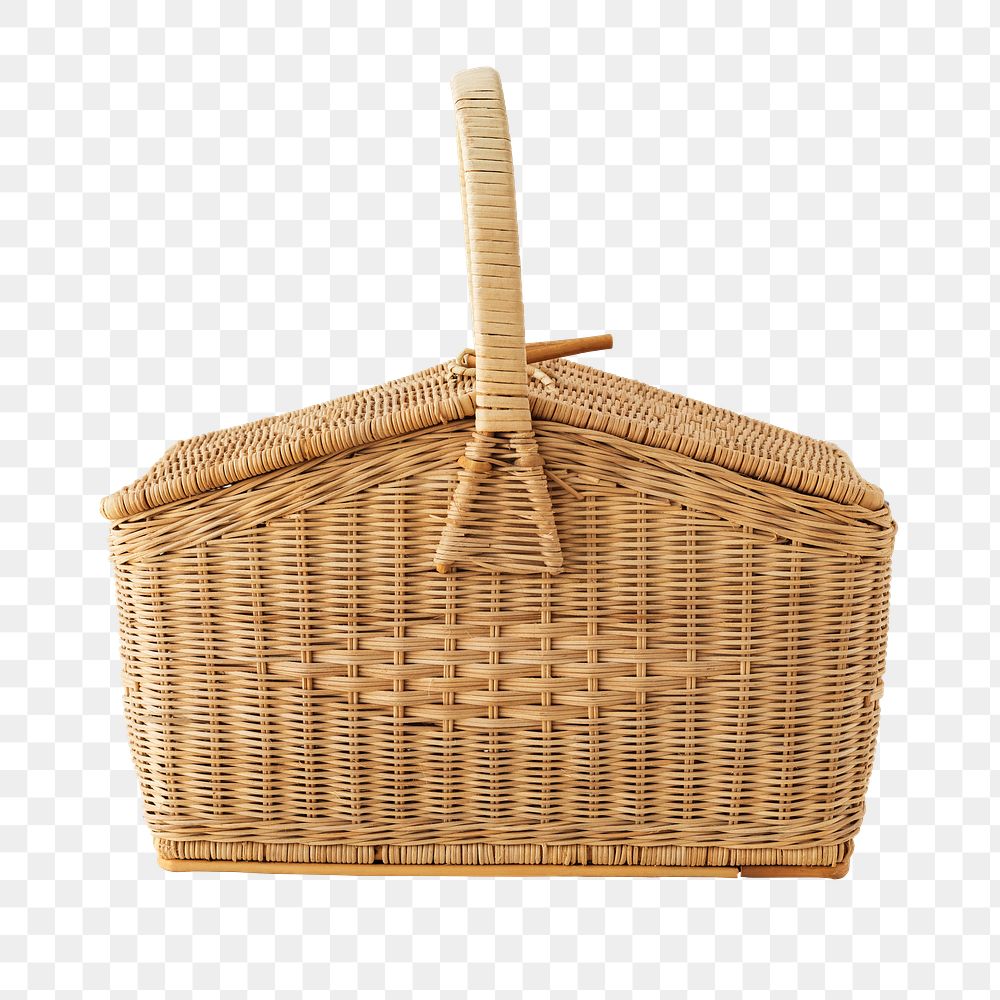 Brown wicker picnic basket design element
