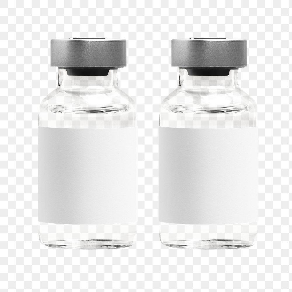 Two injection vial bottles png mockups with labels 