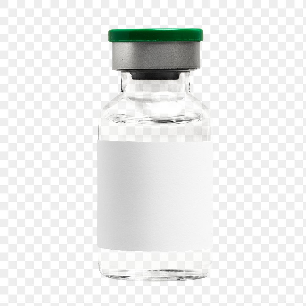 Png injection vial glass bottle with white label mockup