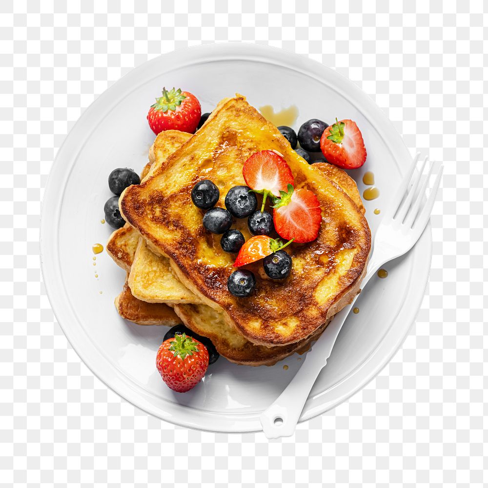 Png french toast breakfast with mixed berries food photography flat lay