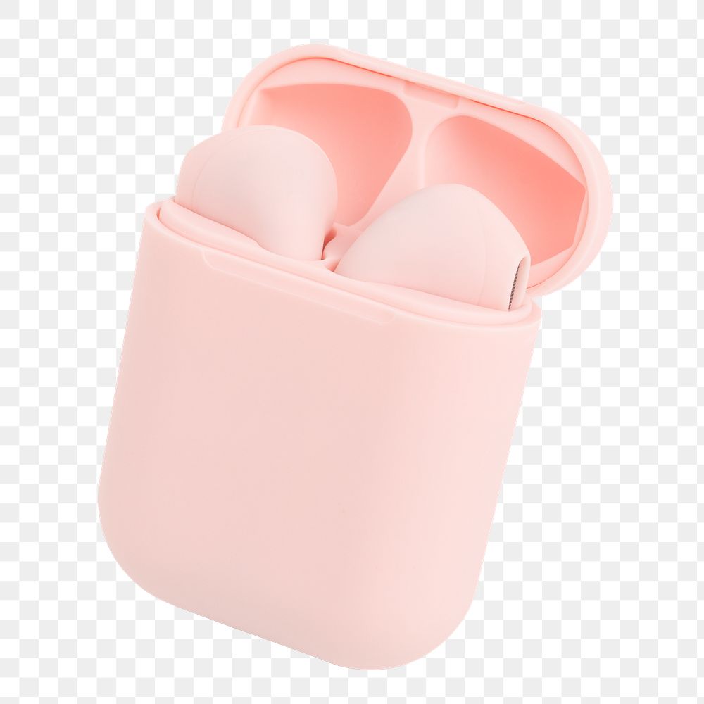 Pink wireless earbuds case mockup png digital earphones