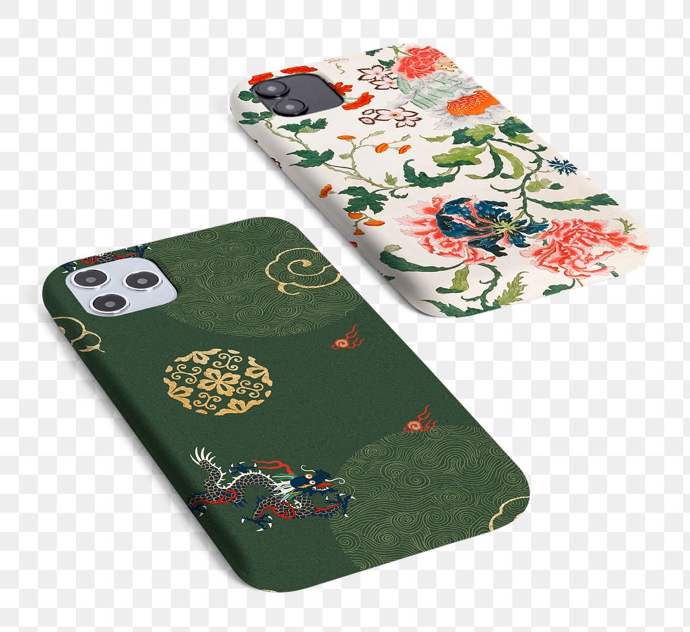 Mobile phone case png mockup Chinese pattern product showcase
