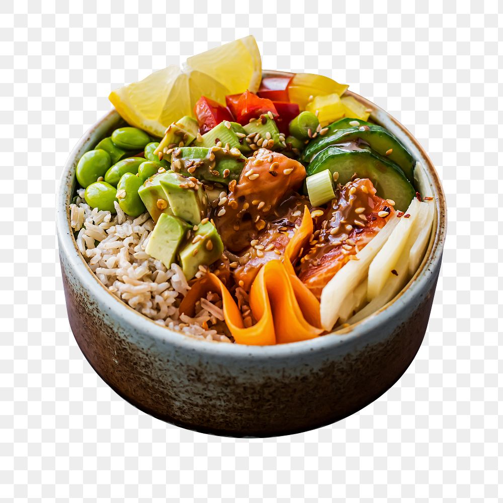 Salmon poke bowl png mockup