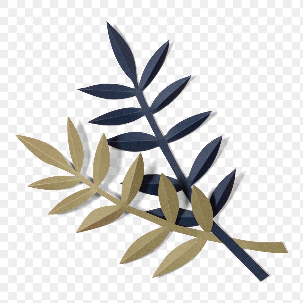 Png leaves with twigs paper craft in flat lay style