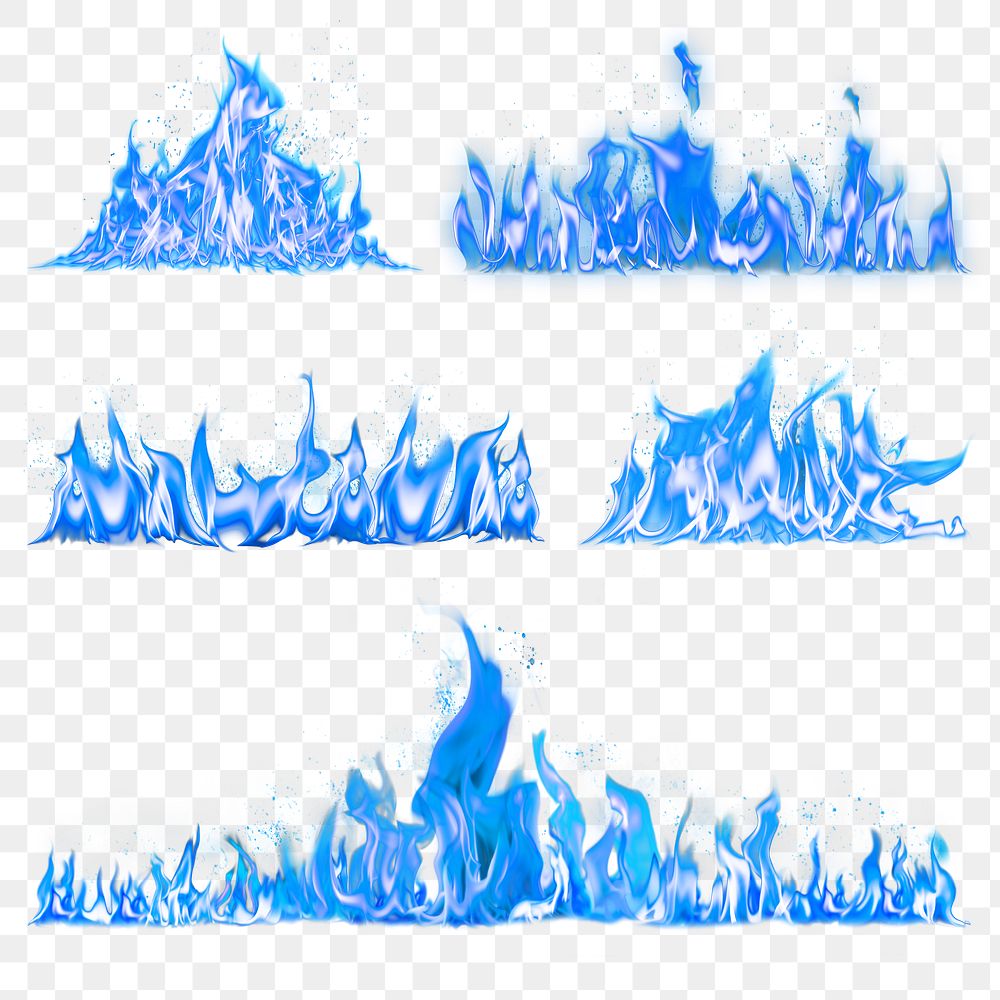 Blue flame png border sticker, realistic fire image set