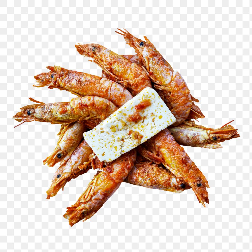 Png cooked prawn dish sticker, food photography, transparent background